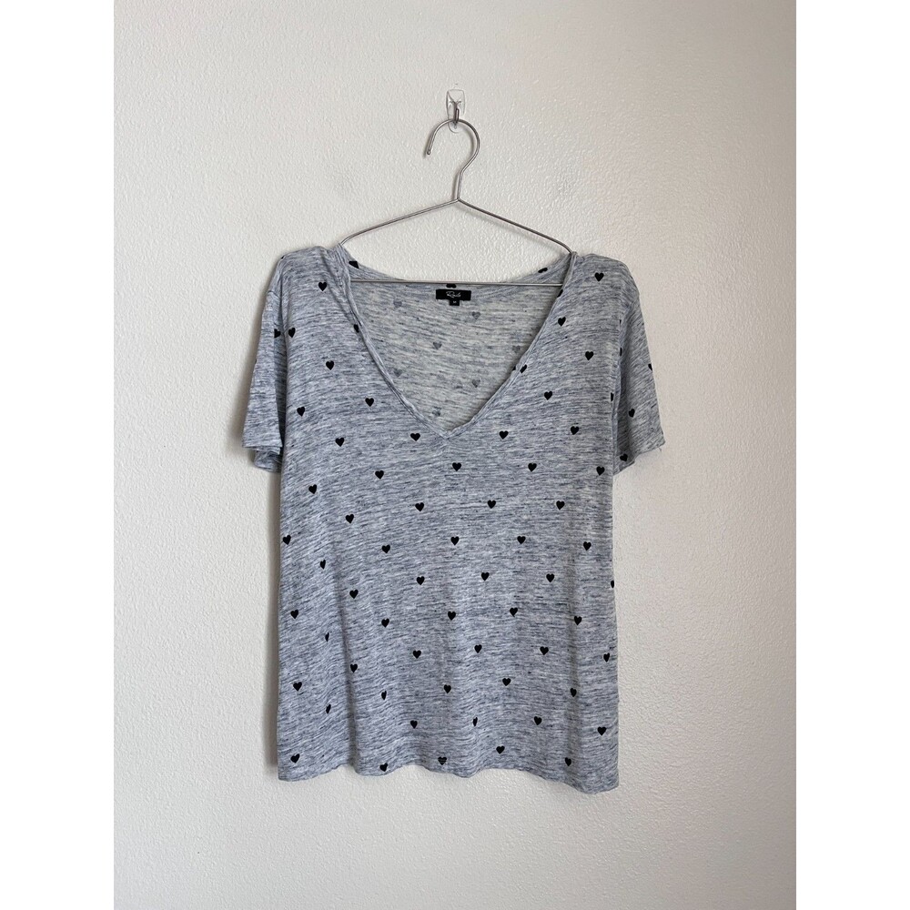 Rails Cara Linen Blend Hearts Tee in Heather Gray Size MEDIUM